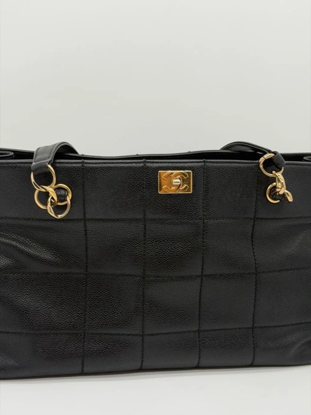 Vintage Chanel Caviar Tote Chocolate Bar Leather Tote with Gold Hardware